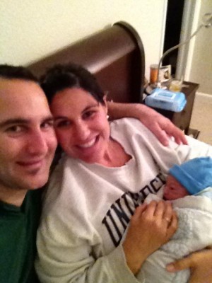 Baby George only minutes old ... (and I had Nick's lucky sweatshirt on again!)